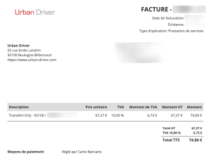 Trame de facture envoyée aux clients BtoC après chaque trajet par mail